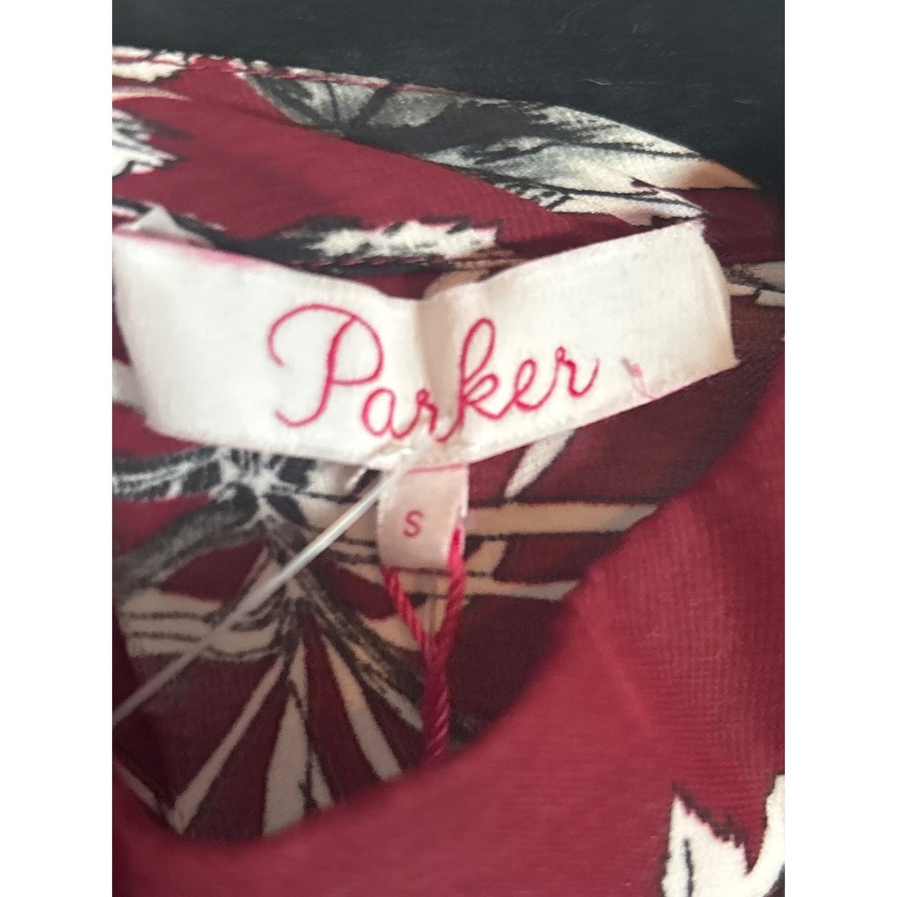 Parker NY Red Rooted Floral Mini Dress Lace Trim Bell Sleeve Women's S NWT - Picture 3 of 9